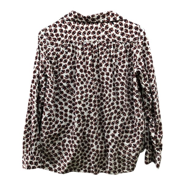 Loft The Softened Shirt Womens XS Brown White Leaf Print Long Sleeve Popover - Picture 2 of 8